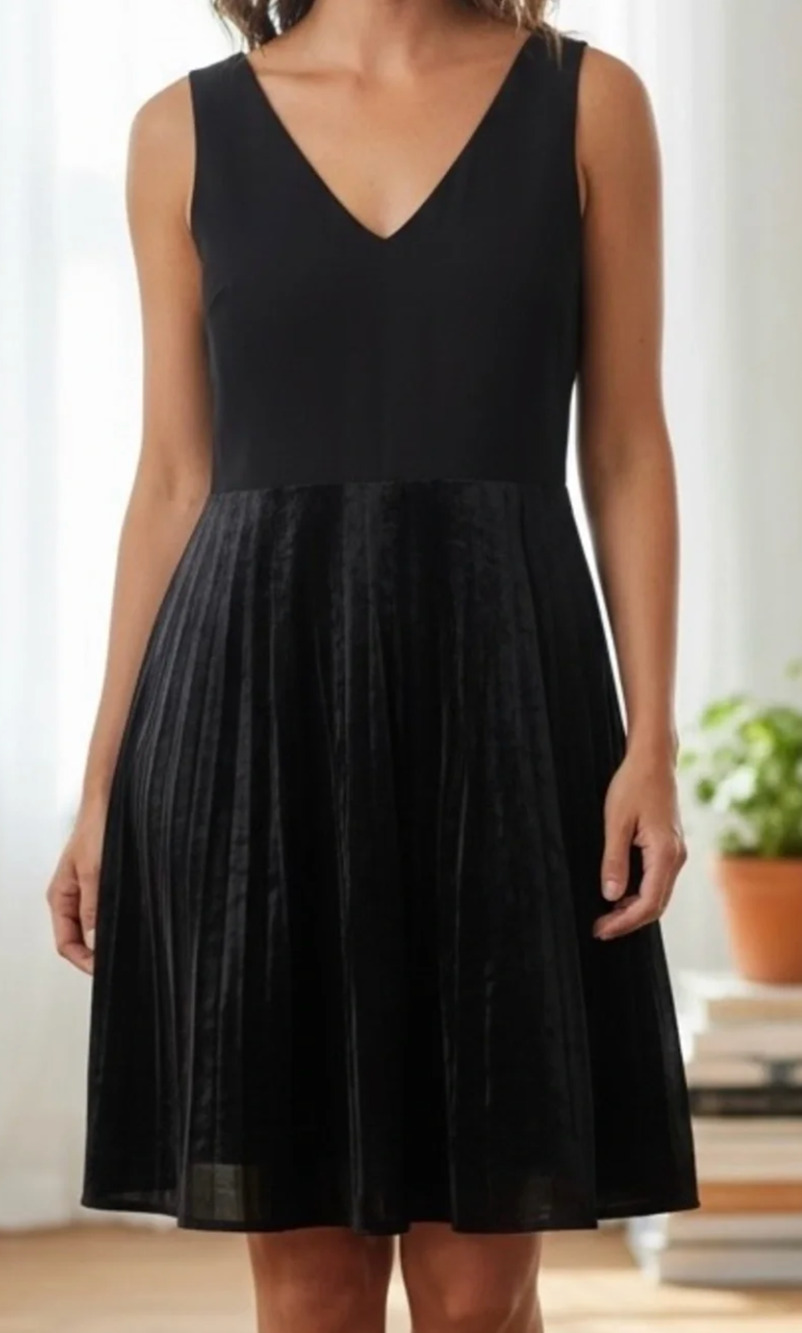 Evan-Picone Black Fit & Flare Dress Sz 14 Sleeveless Taffeta Cocktail Wedding